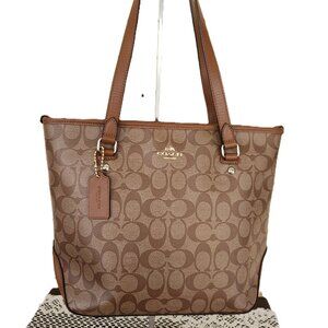Like New Coach City Zip Top Signature Shoulder Bag Tote Purse